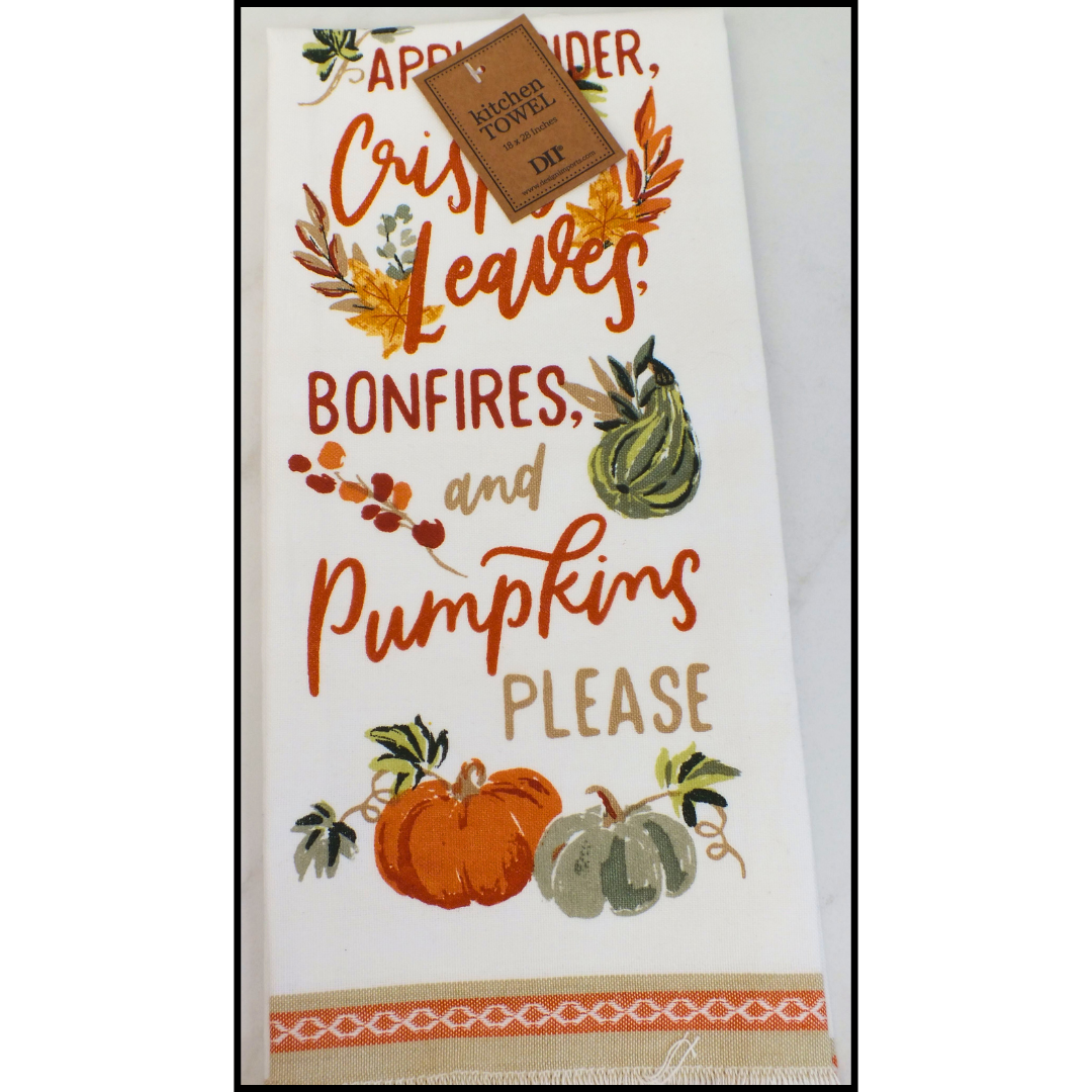 Fall Kitchen Towel - Bonfires & Pumpkins Print
