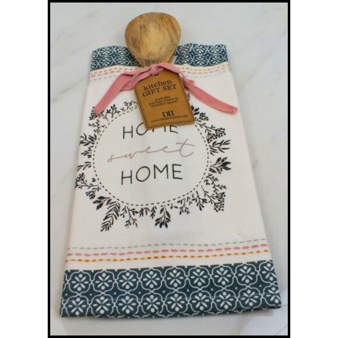 Home Sweet Home dishtowel with wooden spoon