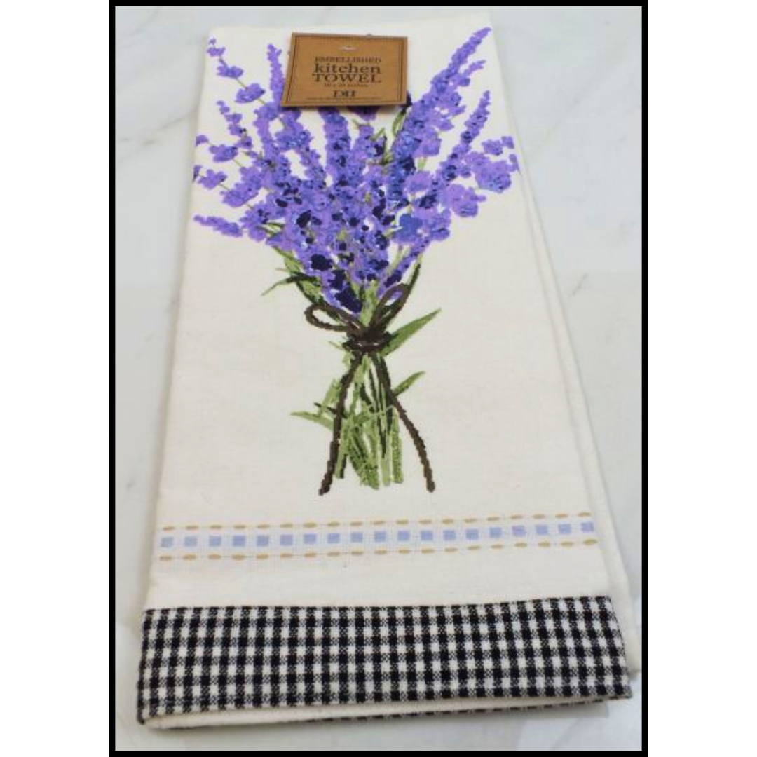 Lavender Bouquet Embellished Dishtowel