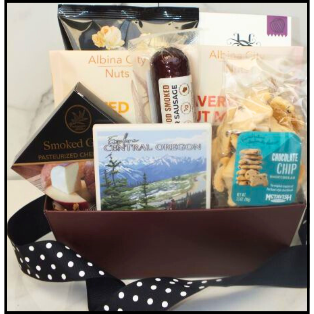 Gift basket with premium snacks from Oregon.