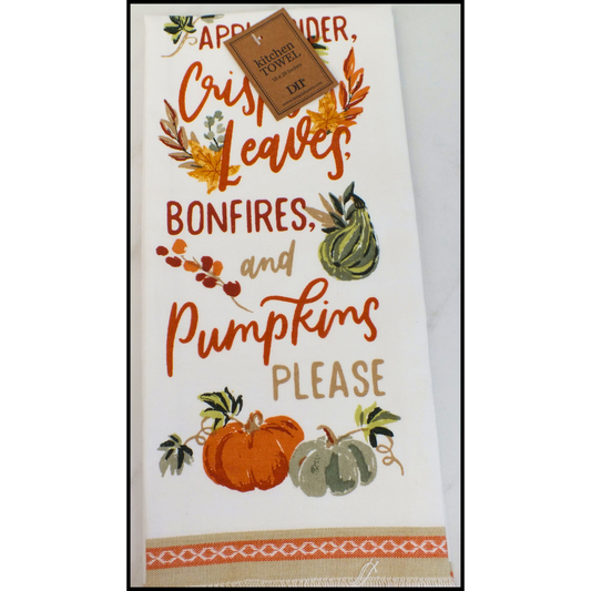 Fall Kitchen Towel - Bonfires & Pumpkins Print